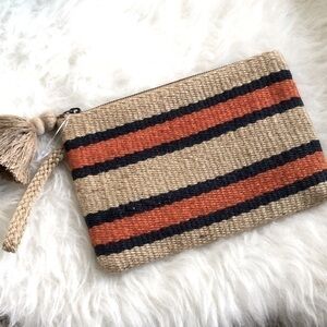 J Jill jute tassel striped wristlet bag